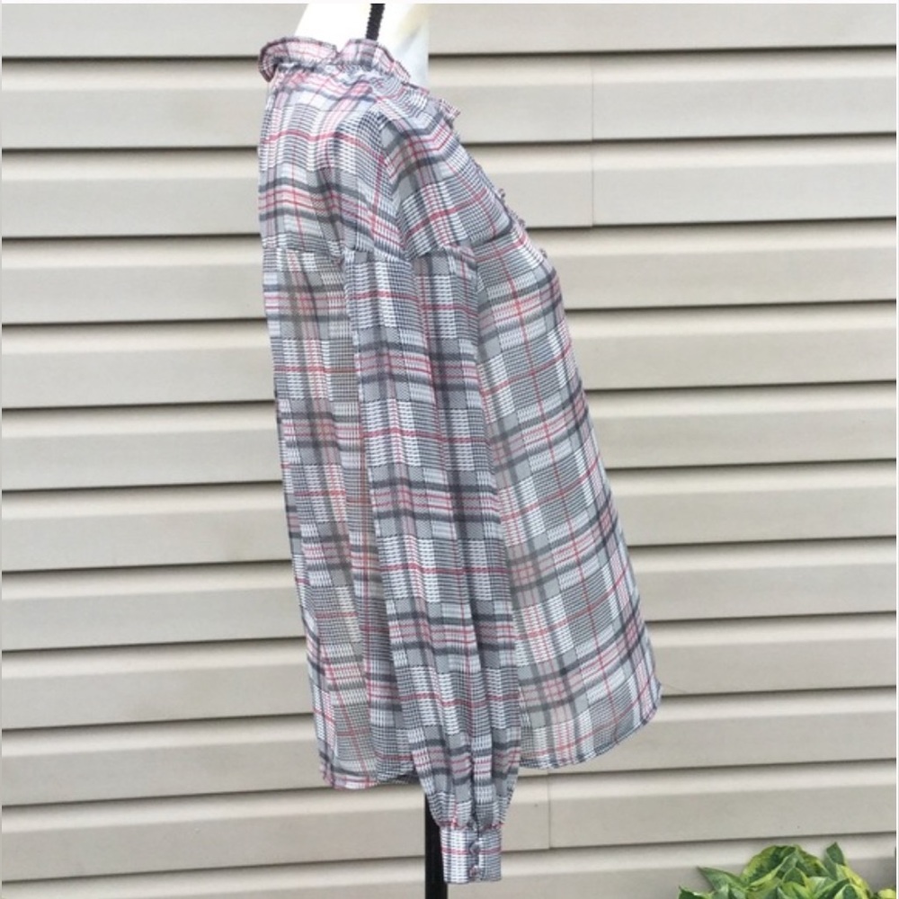 Express Plaid Button Front Blouse - image 3